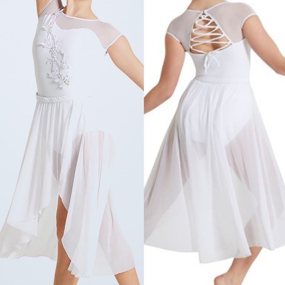 WEISSMAN Dance white lyrical maxi mesh dress appliqué Amen 12333 Adult SA